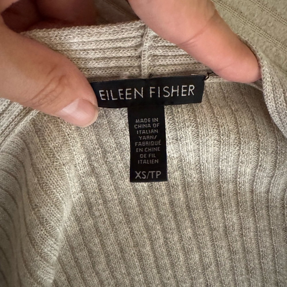 Eileen Fisher Ribbed Wool Open Front Cardigan Cream XS TP - Picture 8 of 9